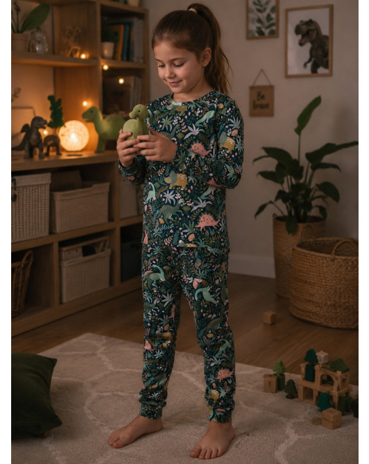 Pyžamo Dinosaury – tmavozelené Pyžamo Dinosaury – tmavozelené